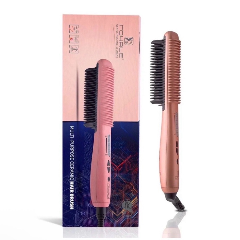 Rose Gold Ceramic Hair Straightening Brush - Women Hair